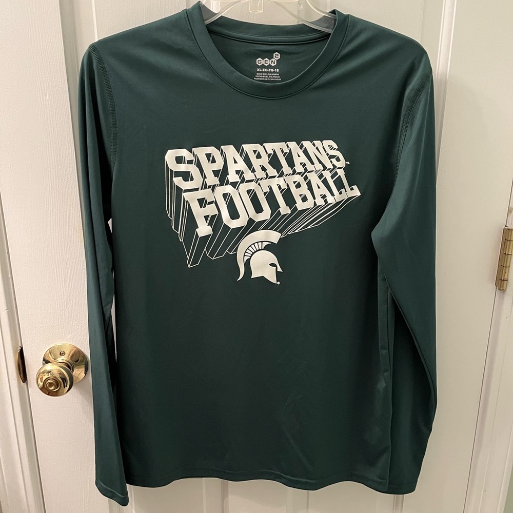GEN2 - Green Michigan State Spartans Football Long Sleeve Shirt (Size XL-18)